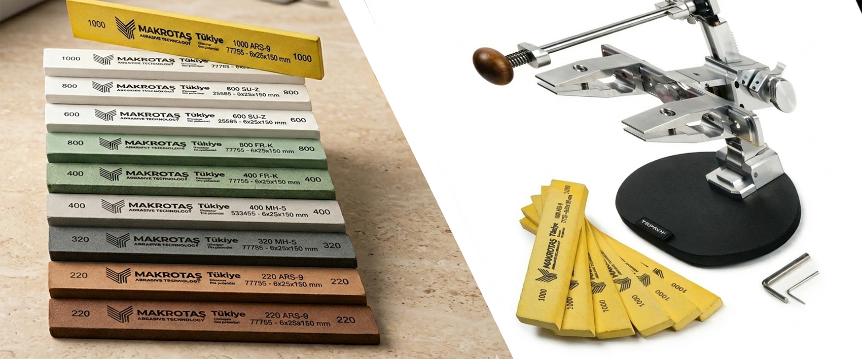 Professional Makrotaş sharpening stones and high-precision honing tools. Engineered for technical surface finishing from 120 to 1200 grit and higher, ensuring exact micron-level tolerances.